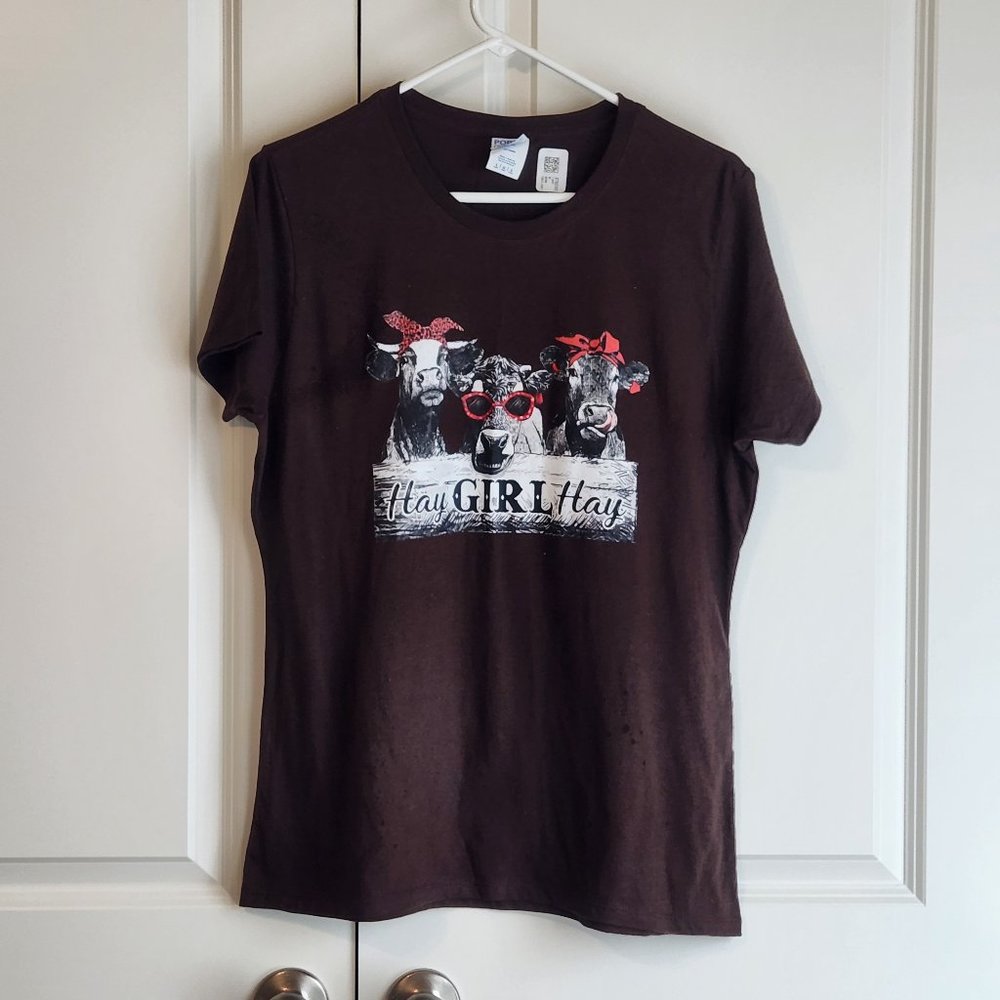 NWT Port & Company T-shirt, "Hay Girl Hay" with 3 heifers on front